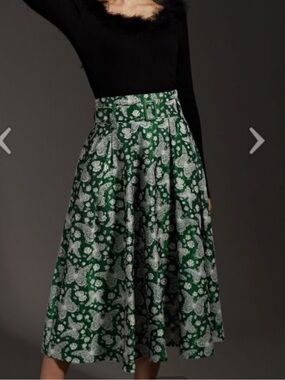 WHIMSICAL BUTTERFLY BELTED A-LINE MIDI SKIRT IN GREEN - CHICWISH SIZE XS